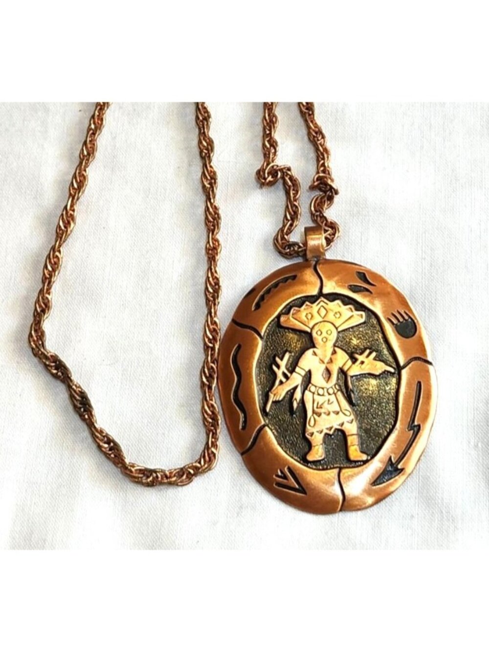 Vintage Bell Trading Post Copper Kachina Pendant Necklace Southwestern